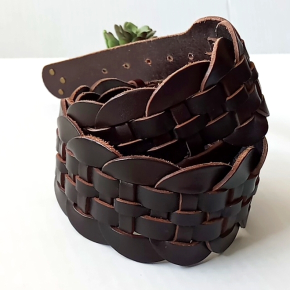 Gap Women's Braided Leather Belt Brown Size Medium Brass Buckle - Picture 11 of 16